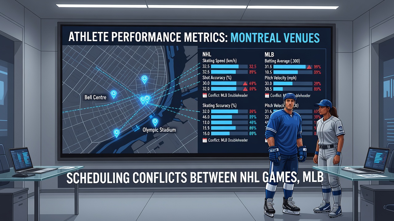 Detailed charts displaying recovery timelines and scheduling overlaps for NHL, MLB, and golf athletes
