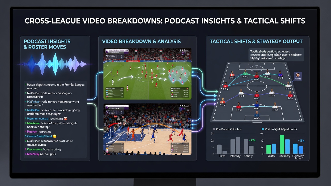 Split-screen video analysis comparing tactical setups in hockey and soccer broadcasts
