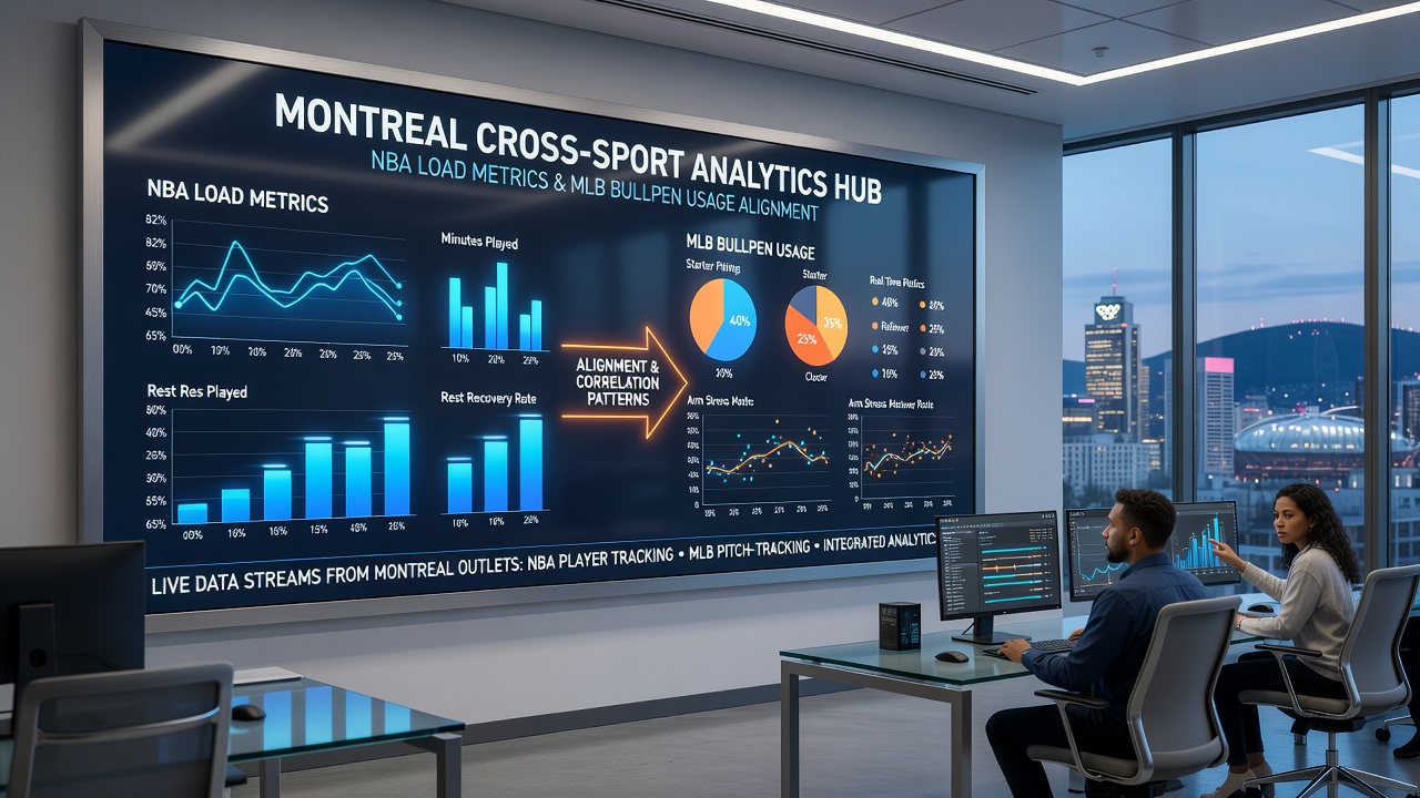Data visualization comparing NBA load metrics with MLB bullpen patterns during 2026 international sports overlaps